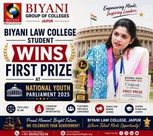 Biyani Law College Student Wins First Prize at National Youth Parliament 2025