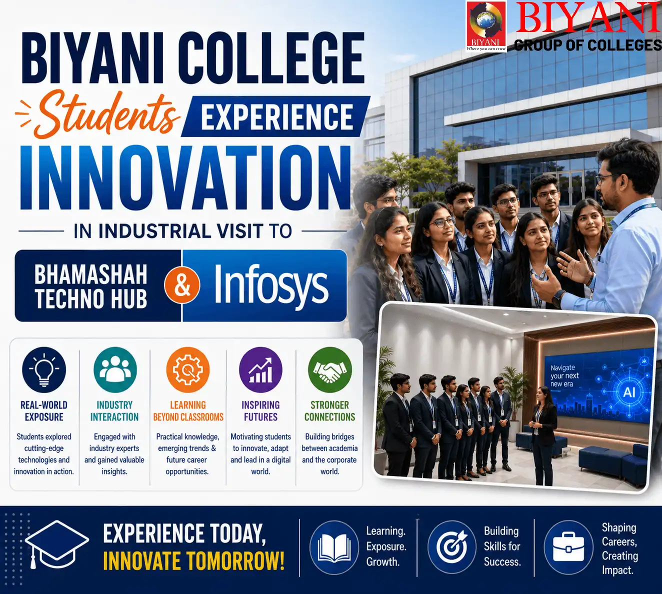 Biyani College Students Experience Innovation in Industrial Visit to Bhamashah Techno Hub & Infosys